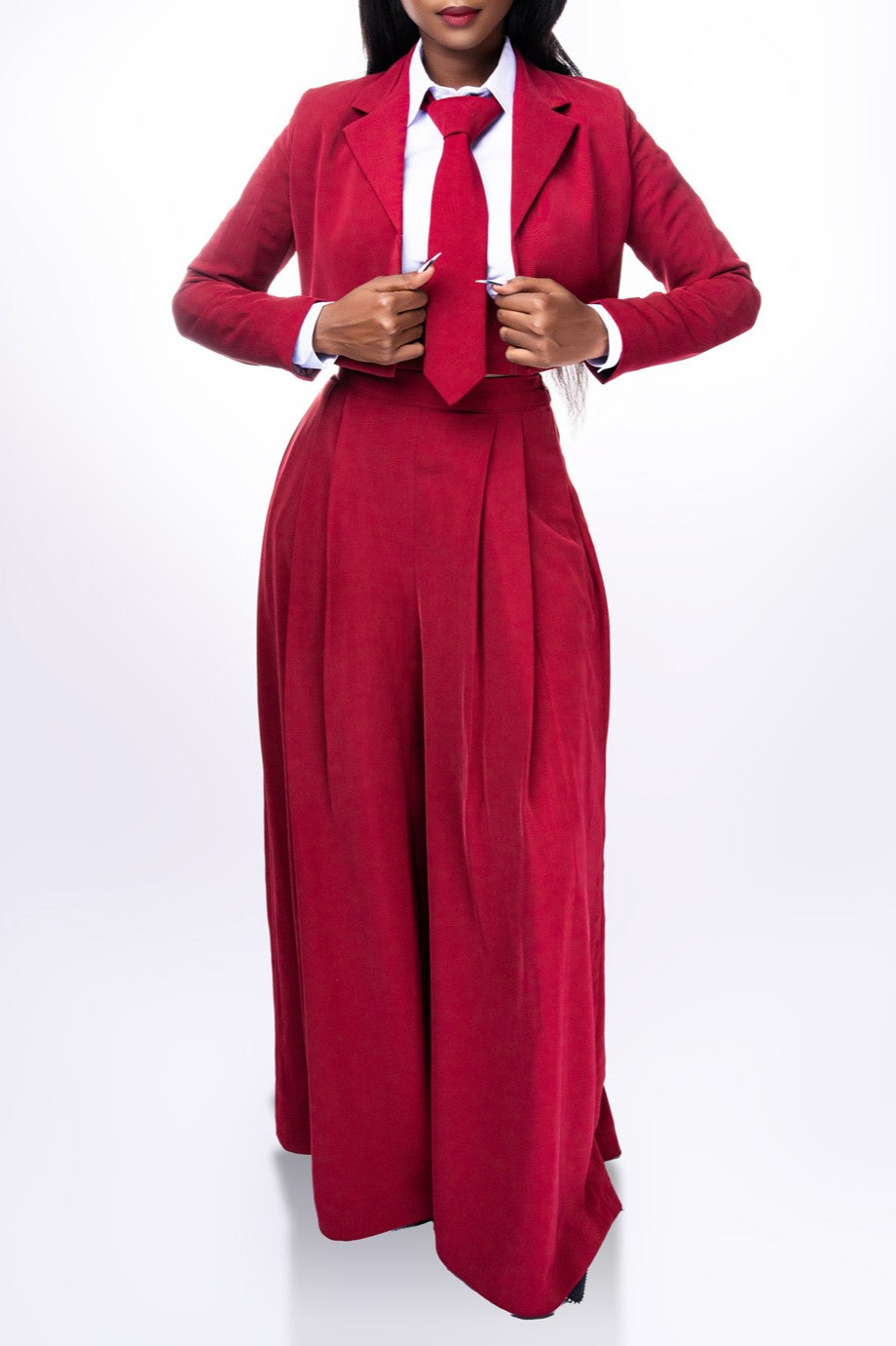 Cropped Top and Wide-leg Trousers Blazer Set