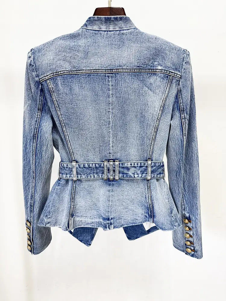 Slim-fit Denim Blazer with Gold Buttons