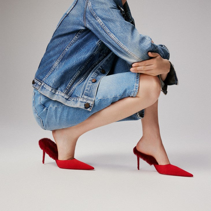 Faux Fur and Suede Calfskin 85mm Mules