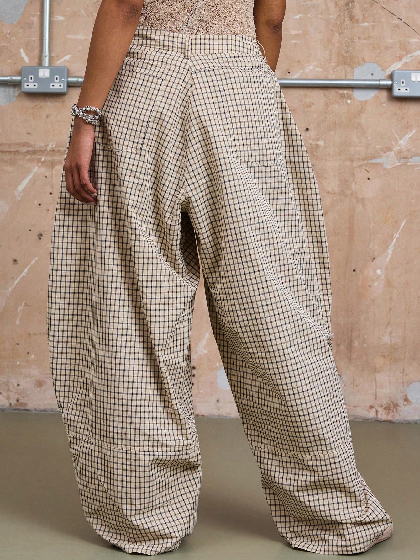 Plaid High-waisted Wide-leg Pants