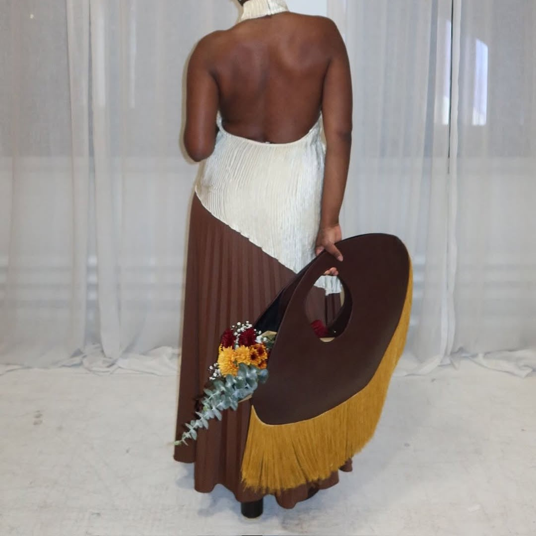 Large Leather Tassel Patchwork Clutch/underarm Bag