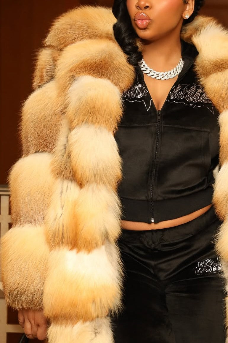 Gold Fox Faux Fur Long Coat