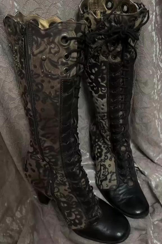 Suede Patchwork Leather Vintage Knee-high Boots