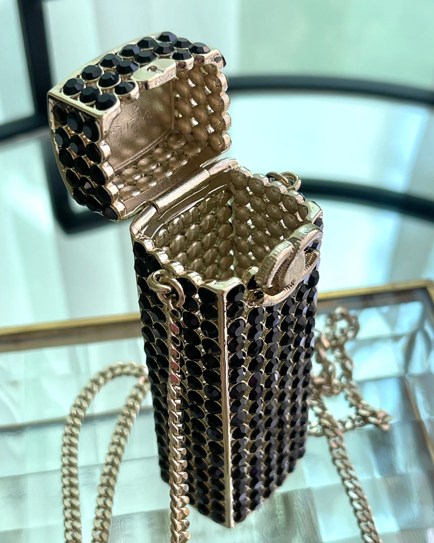 Double C Gold Hardware Crossbody Lipstick Bag