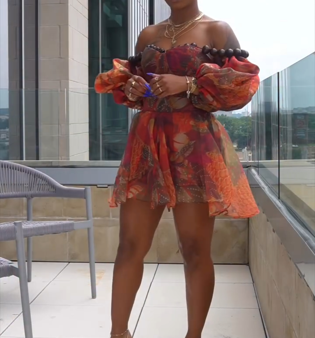 Printed Mesh Mini Dress