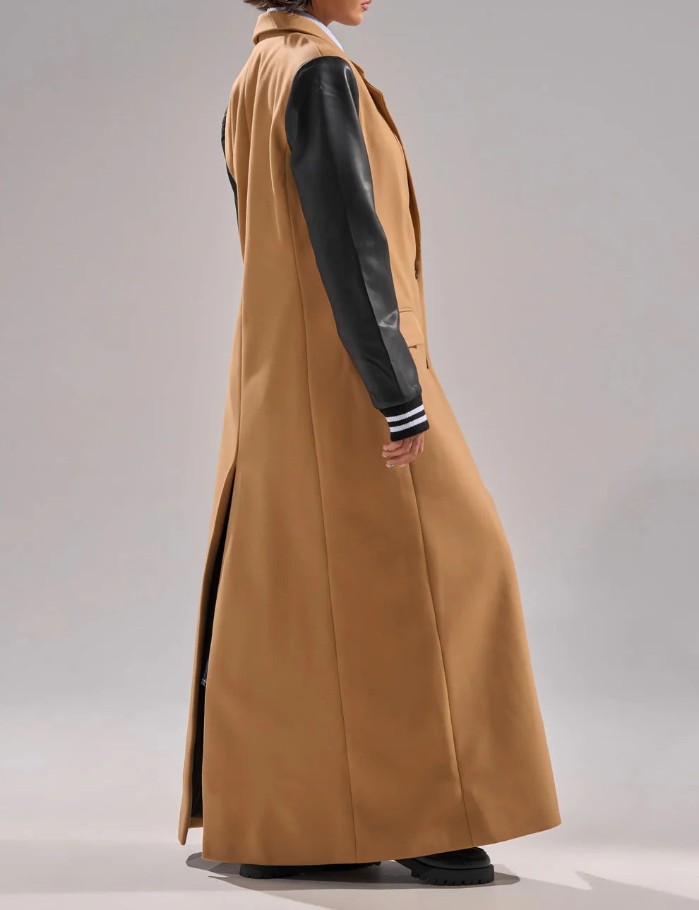 Faux leather long-sleeved baseball jacket