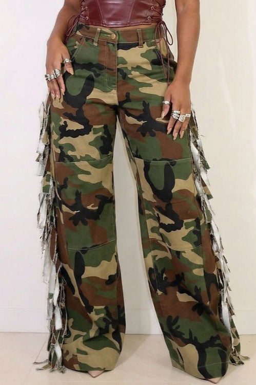 Camo Side-Fringe Pants
