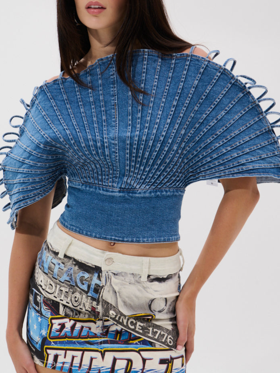 Scalloped Denim Top