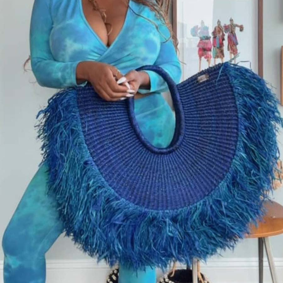 Tassel Handheld Straw Woven Bag Holiday Travel Woven Bag