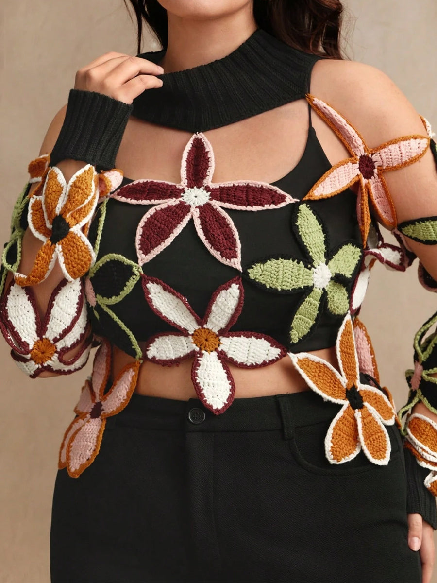 Crochet Knit Cut-Out Floral Patchwork Top