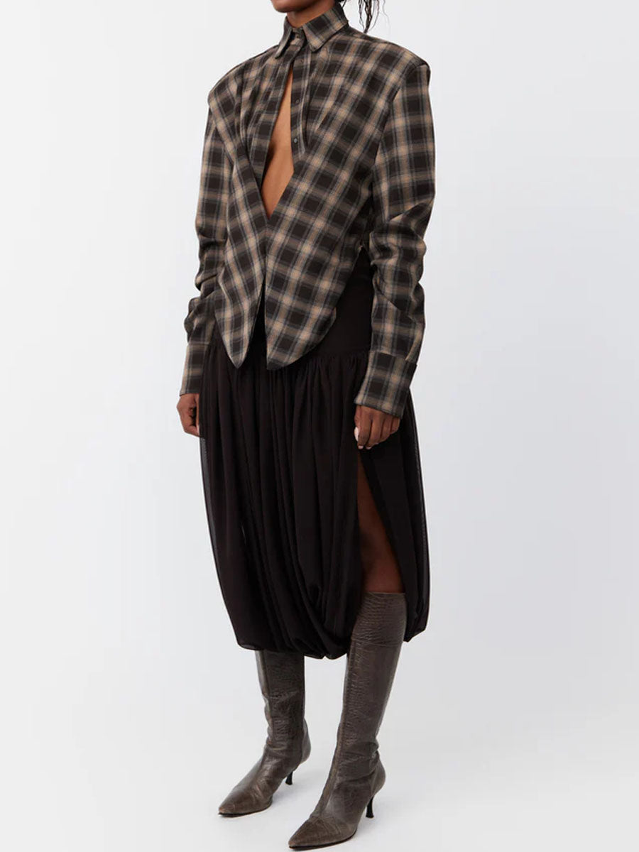 Brown plaid shirt + trousers set