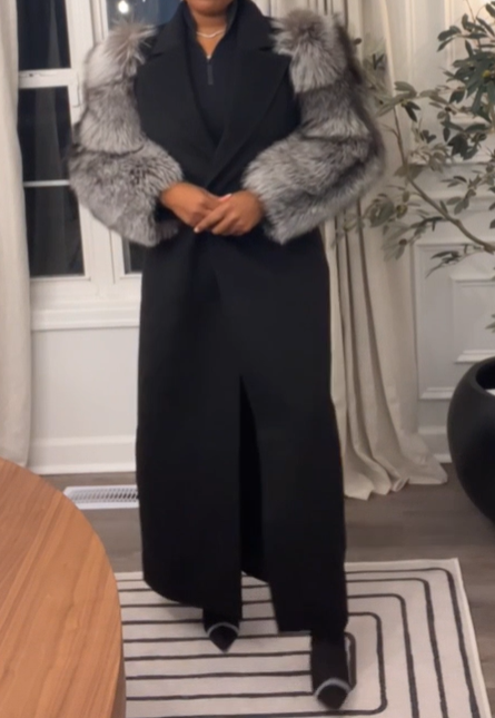 Plush-Sleeve Leather Coat