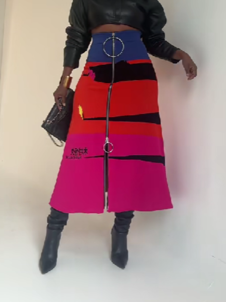 Zip Contrast Skirt