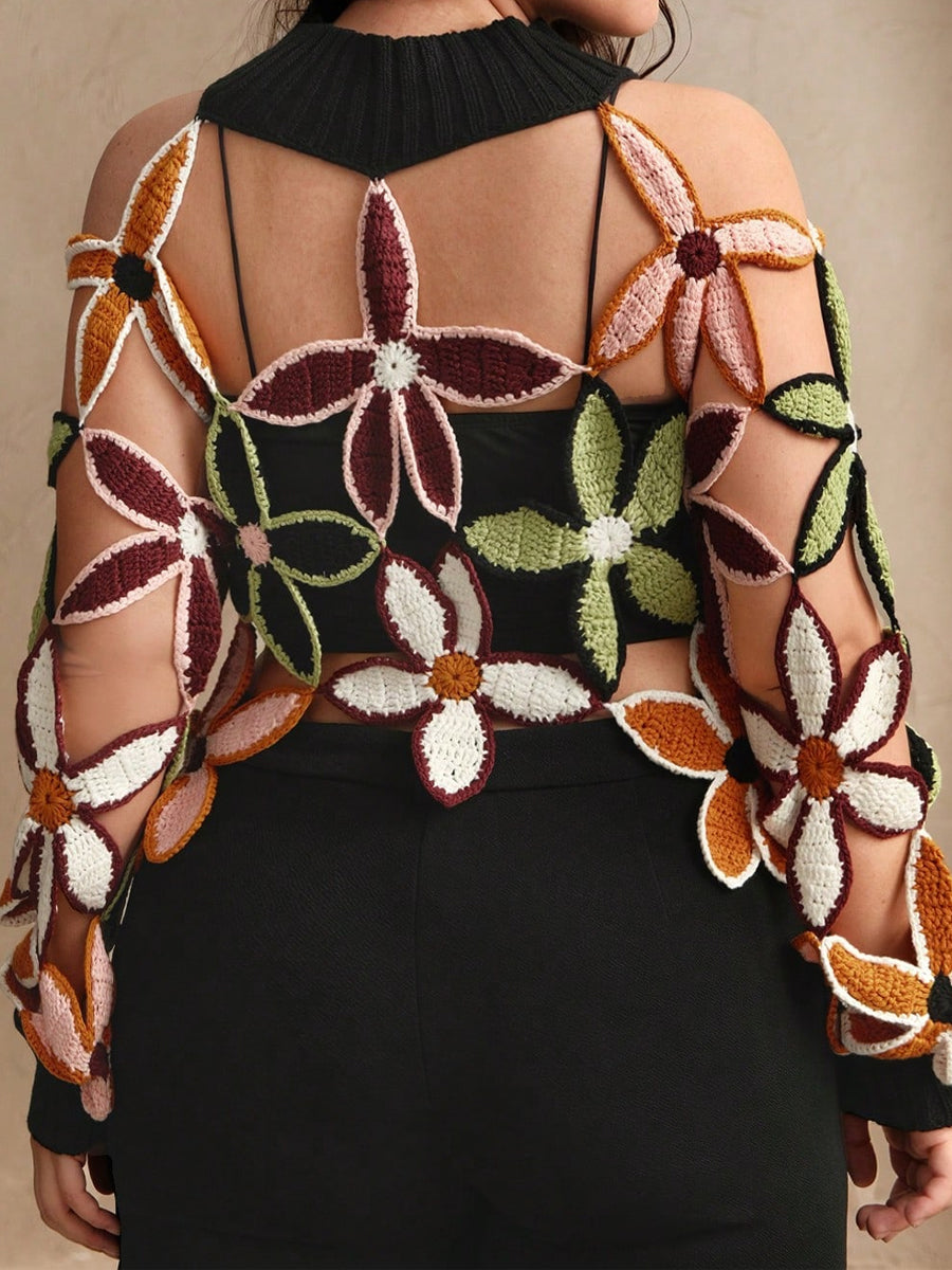 Crochet Knit Cut-Out Floral Patchwork Top