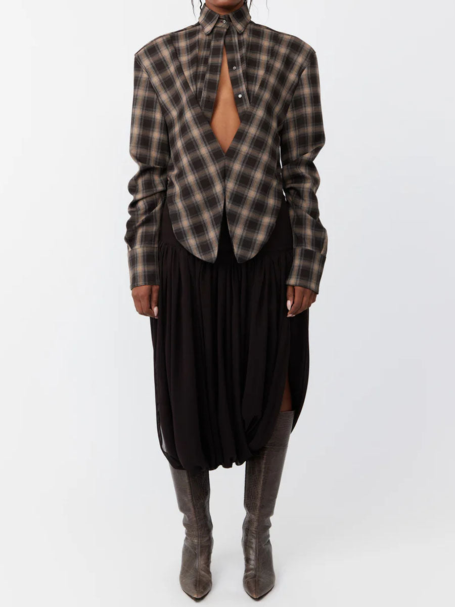 Brown plaid shirt + trousers set