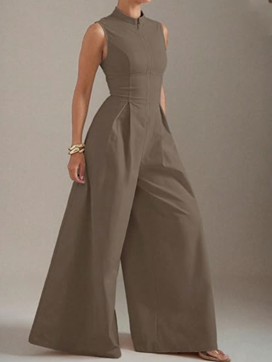 Sleeveless Zip-Up Pants Suit