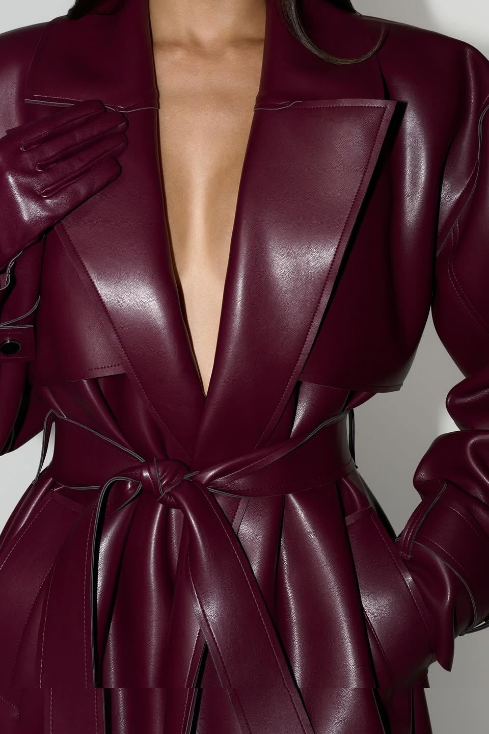 Lapel Long Leather