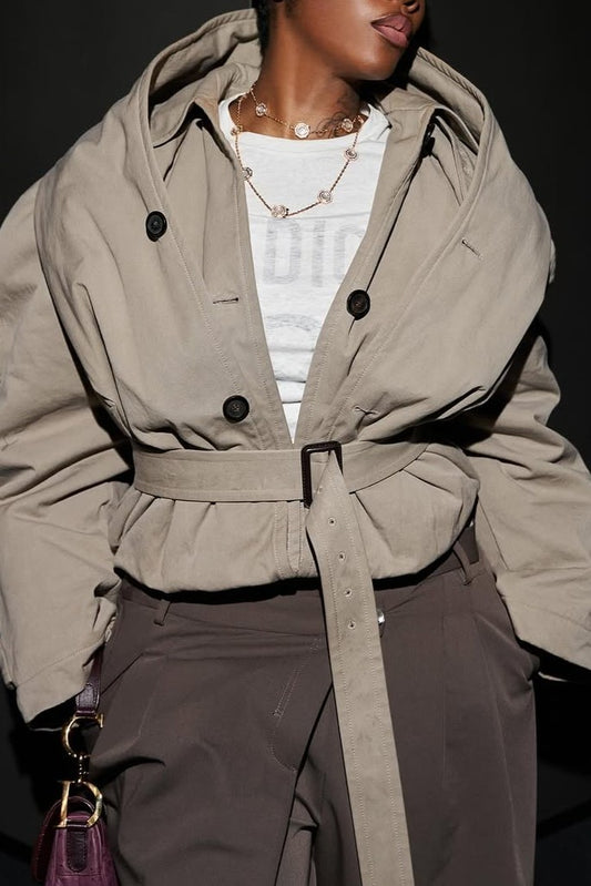 Oversized cropped cotton-gabardine trench coat