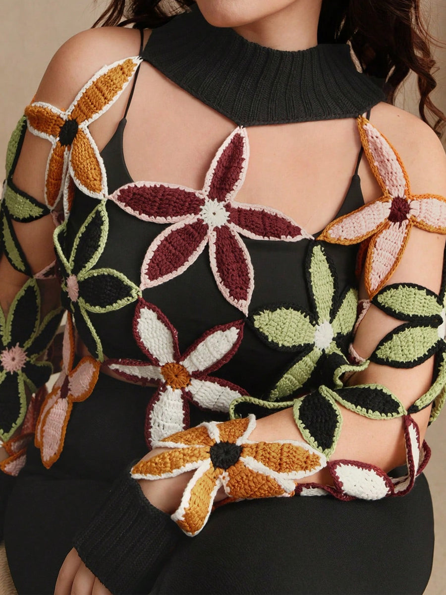 Crochet Knit Cut-Out Floral Patchwork Top