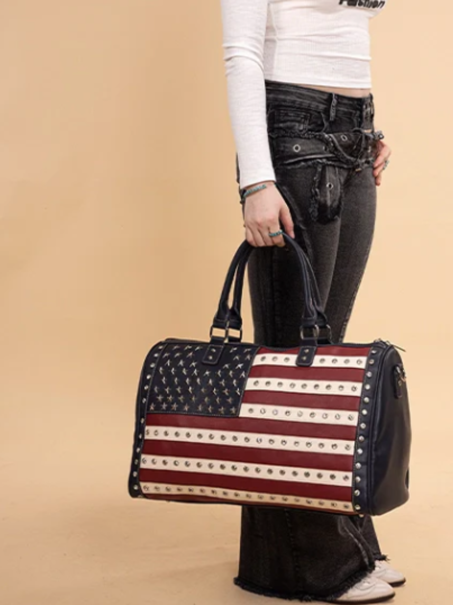 American Flag Studded Faux Leather Large Bag
