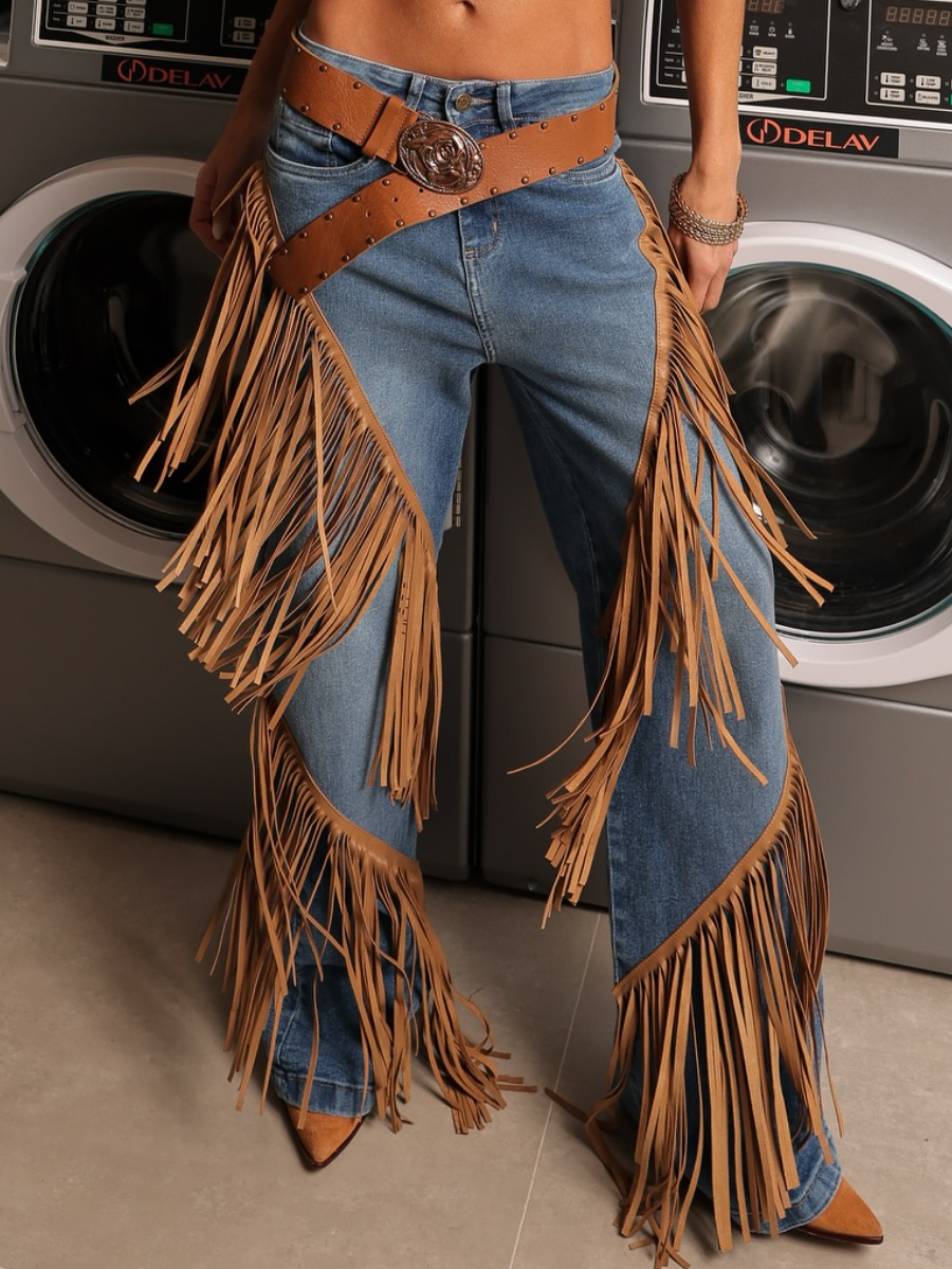 Western Denim Fringed Jeans