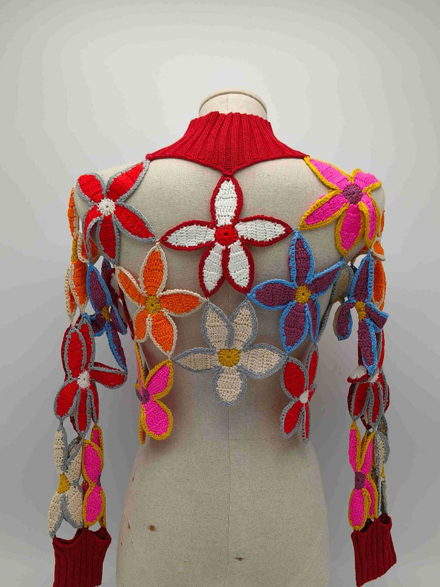 Crochet Knit Cut-Out Floral Patchwork Top