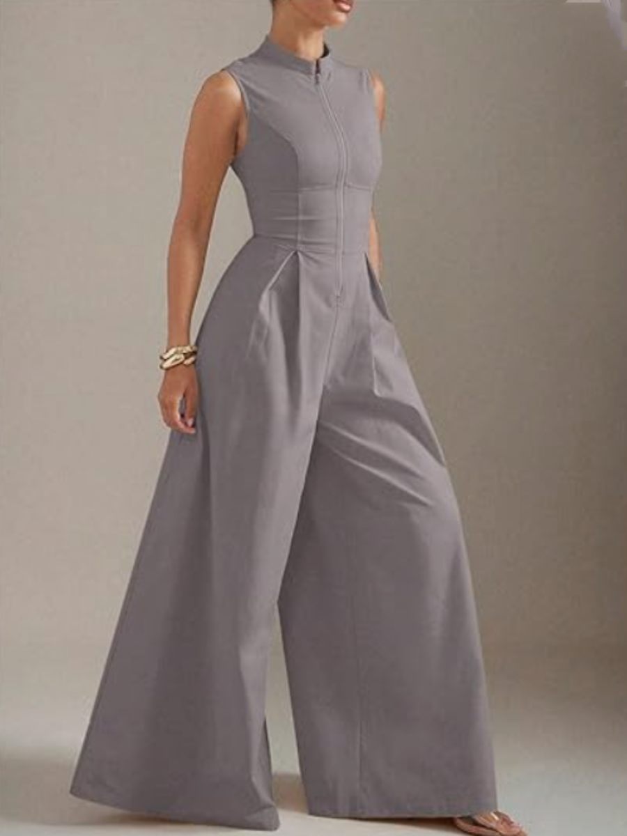 Sleeveless Zip-Up Pants Suit