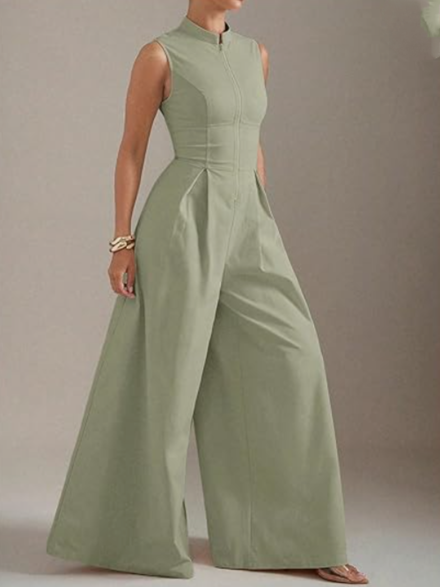 Sleeveless Zip-Up Pants Suit