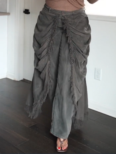Olive skirt overlay straight leg jeans