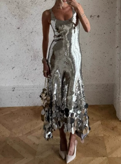Sequin U-Neck Slim Fit Dress