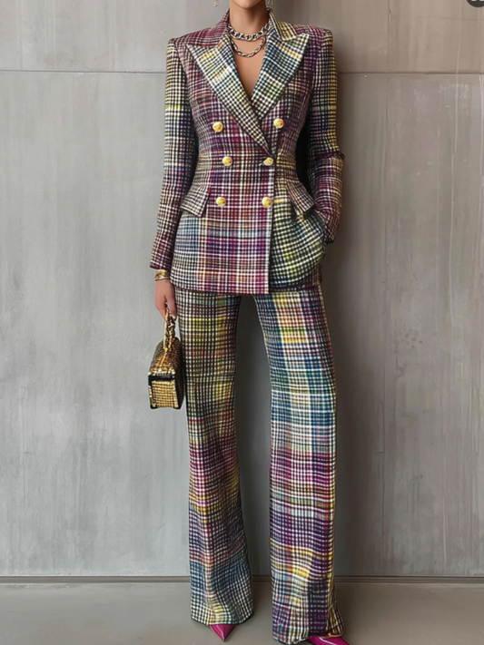 Multicolor Plaid Lassel Jacket Set