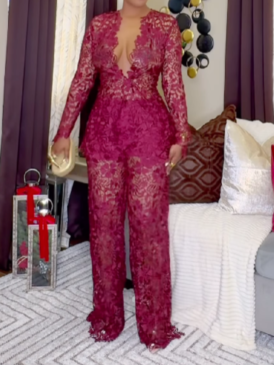 Lace Deep V Jumpsuit