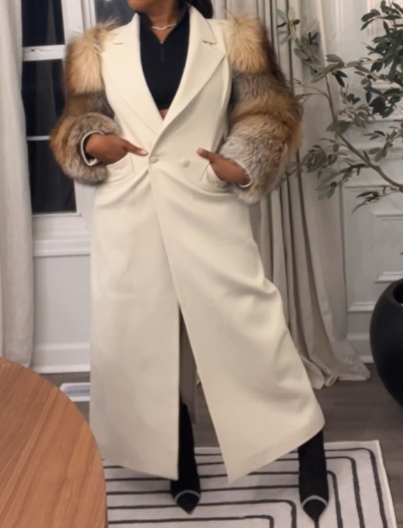 Plush-Sleeve Leather Coat