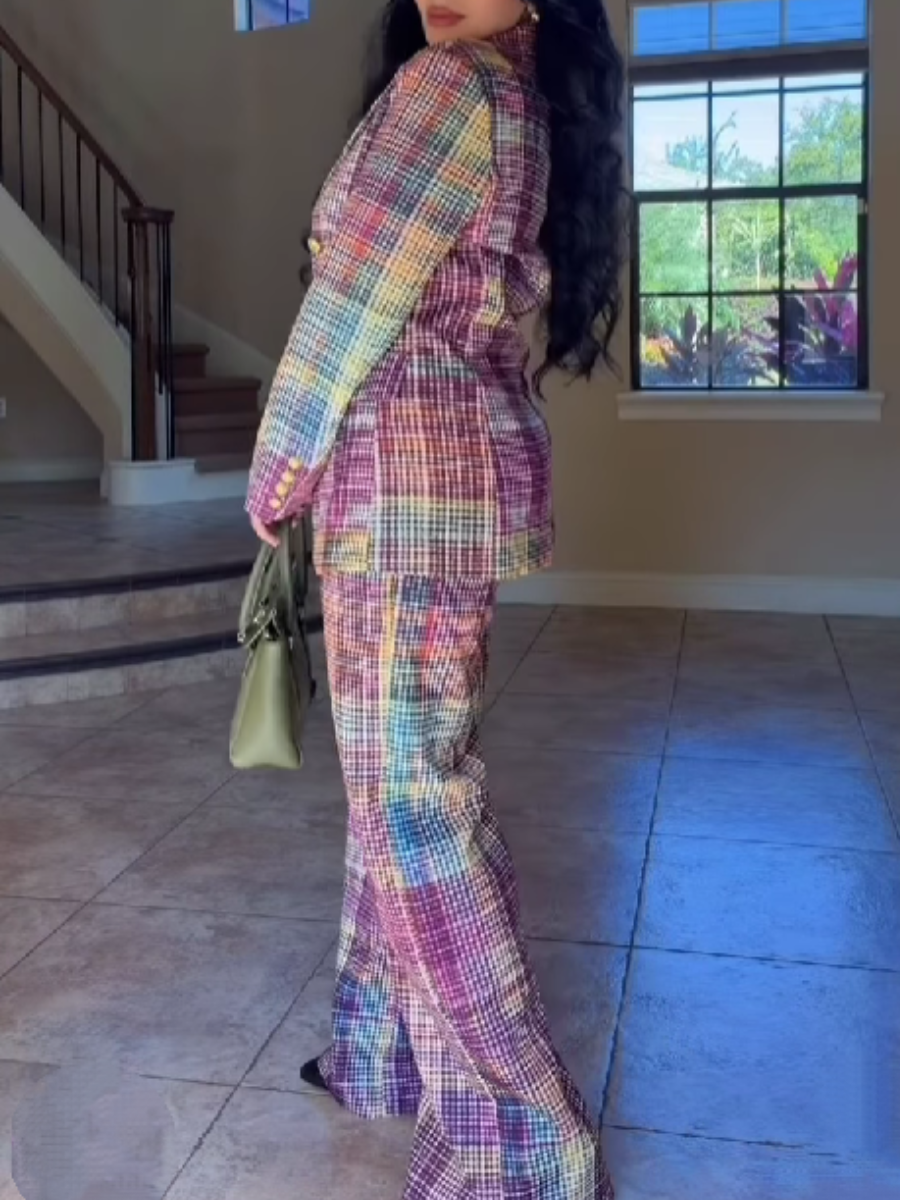 Multicolor Plaid Lassel Jacket Set