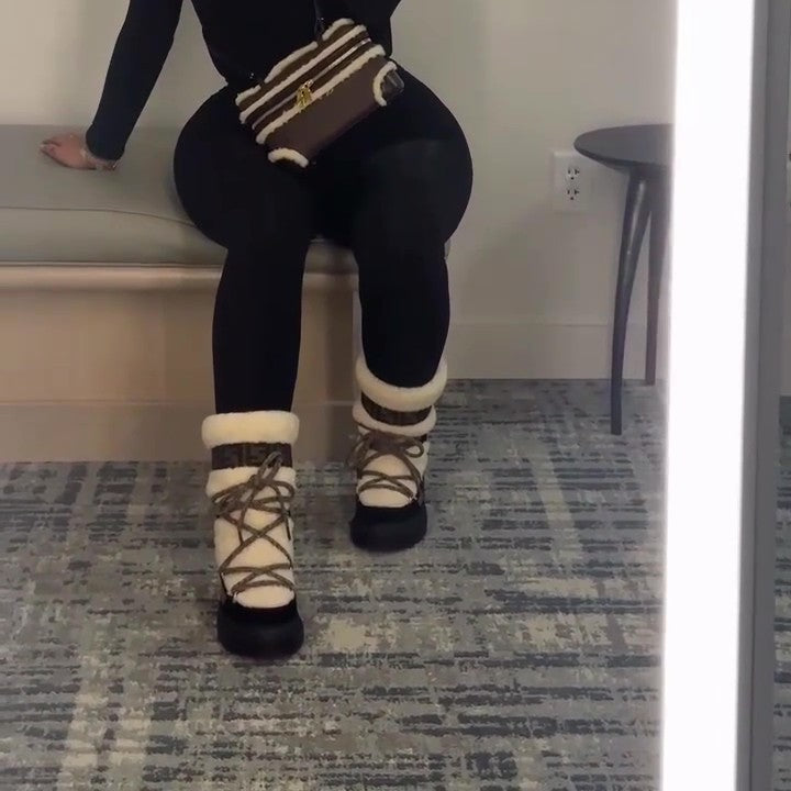 White Shearling and Suede Boots