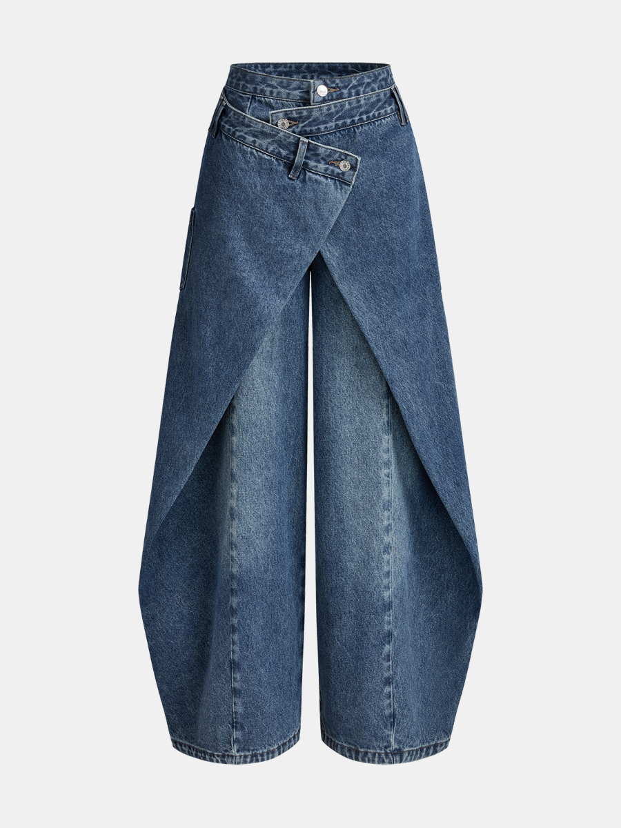 Cross-Slit Wide-Leg Jeans