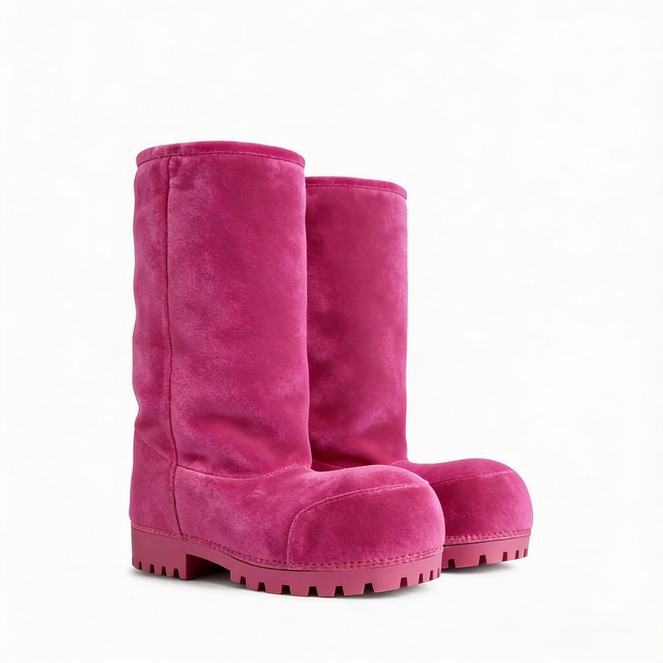Pink Brown Alaska Fur High Boots