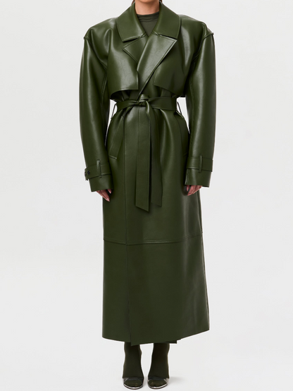Lapel Long Leather