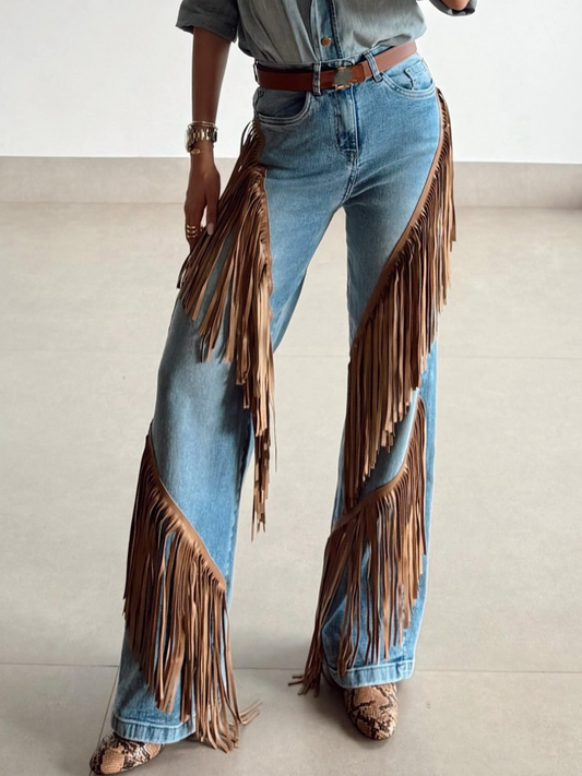 Western Denim Fringed Jeans
