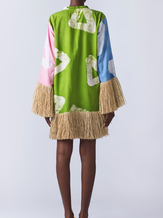 V-Neck Printed Tassel Dress
