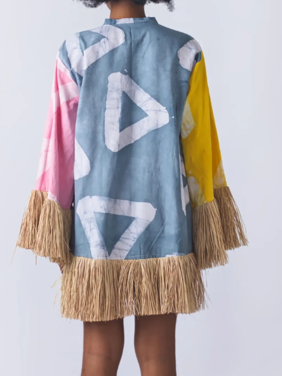 V-Neck Printed Tassel Dress