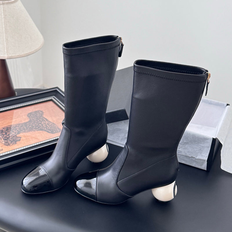 Leather Sock-Length Tight Boots