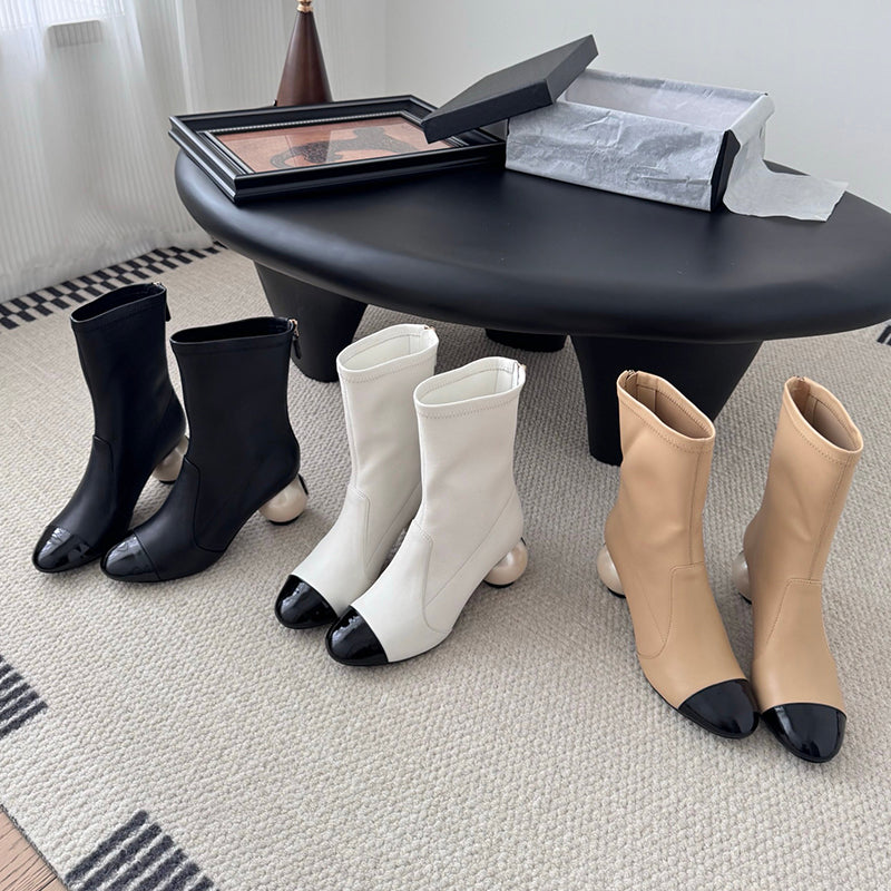 Leather Sock-Length Tight Boots