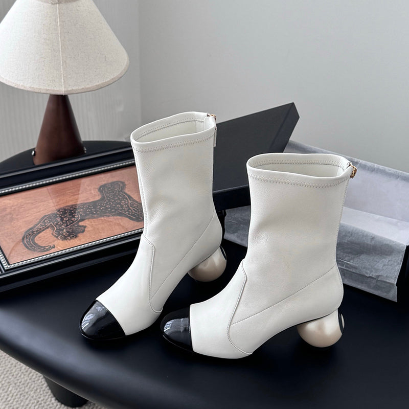 Leather Sock-Length Tight Boots