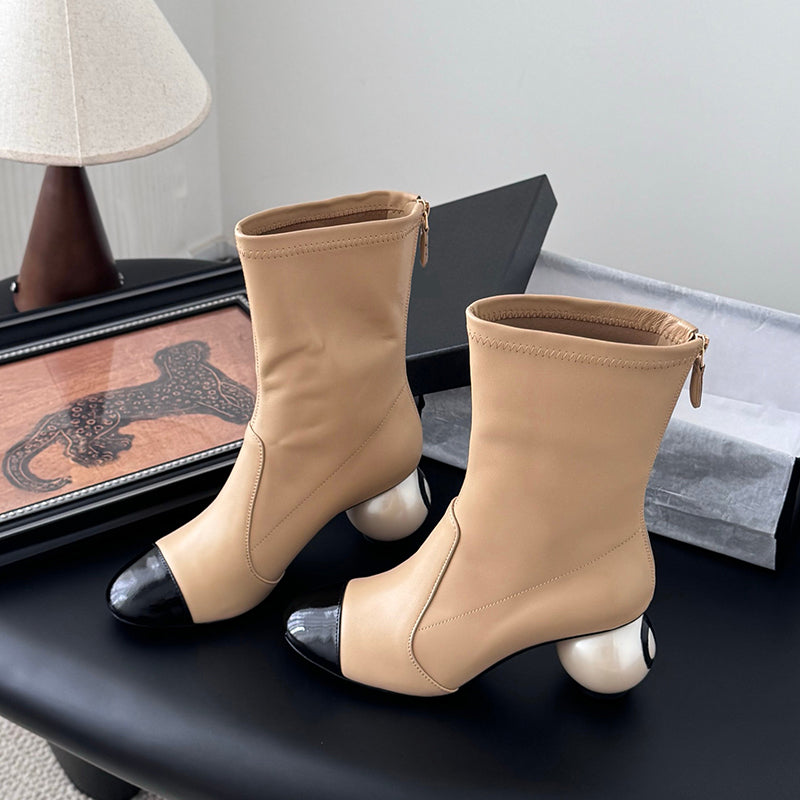 Leather Sock-Length Tight Boots