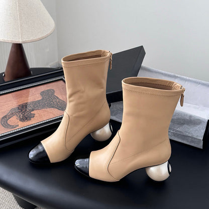 Leather Sock-Length Tight Boots