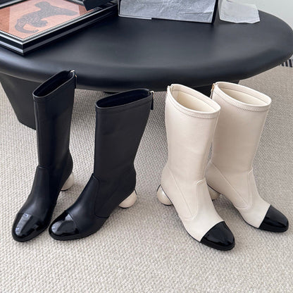 Leather Sock-Length Tight Boots
