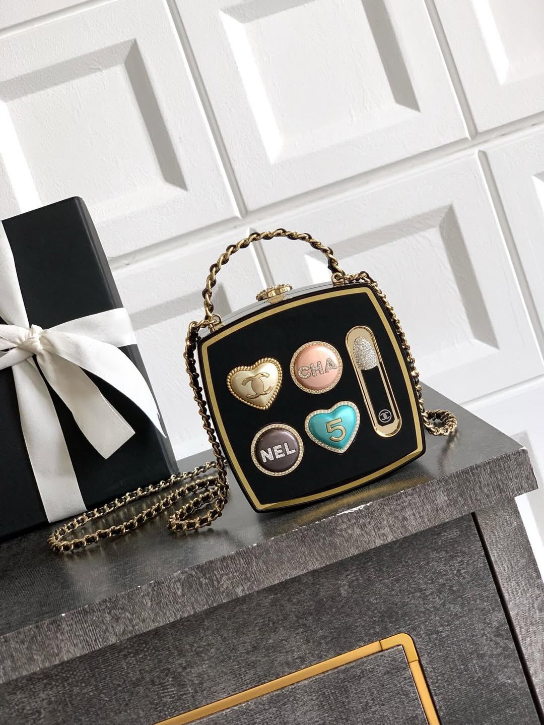 Gold and Diamond-encrusted Makeup Palette Crossbody Bag