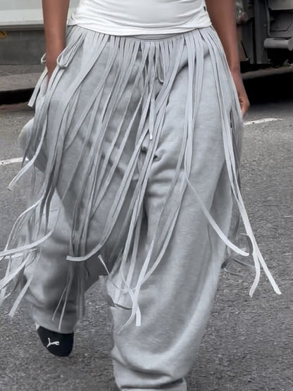 Tassel Wrap Belt Fleece-lined Pants