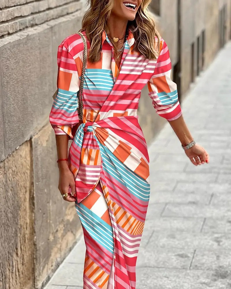 Elegant Floral Shirt Midi Dress